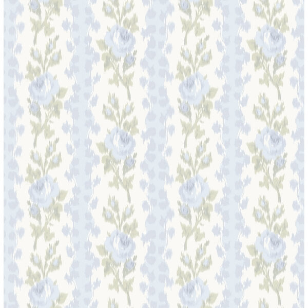 Blooming Heirloom Blue Romance Rose Stripe Wallpaper