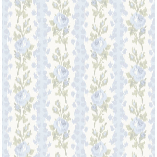 Blooming Heirloom Blue Romance Rose Stripe Wallpaper