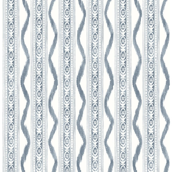 Rhys Blue IKAT Stripe Wallpaper