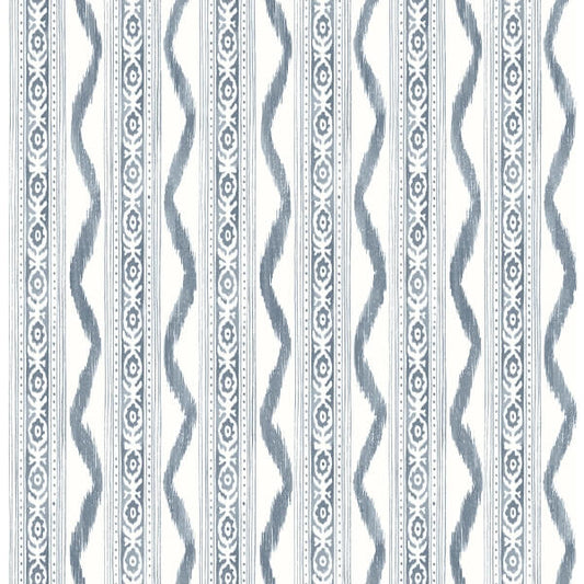 Rhys Blue IKAT Stripe Wallpaper