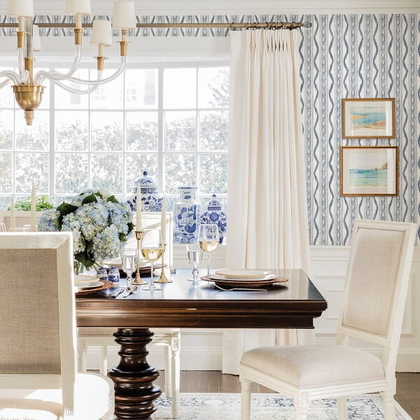 Rhys Blue IKAT Stripe Wallpaper