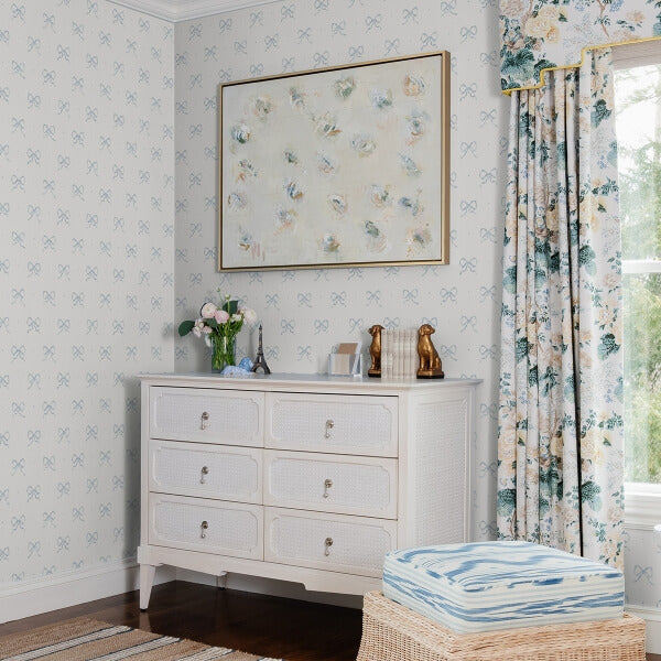 Emma Blue Heather Large Bow Wallpaper