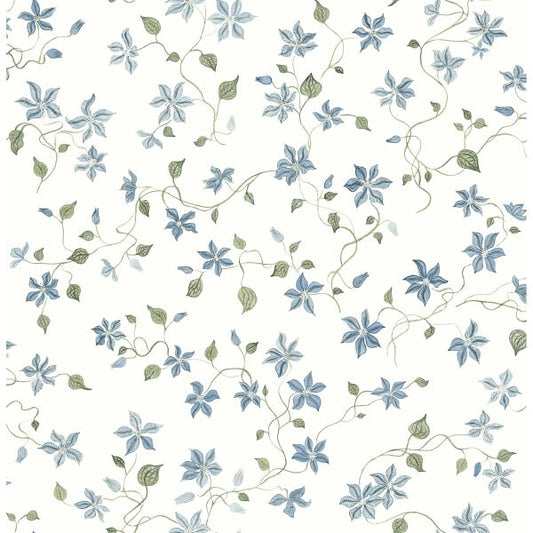 Betsy Blue Heather Floral Trail Wallpaper