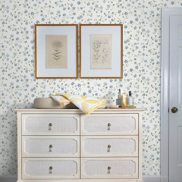 Betsy Blue Heather Floral Trail Wallpaper
