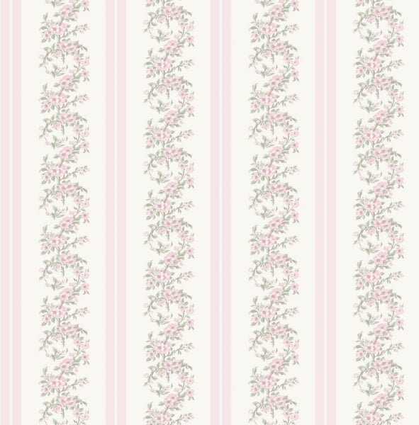 Marigold Wreath Pastel Peach Floral Stripe Wallpaper