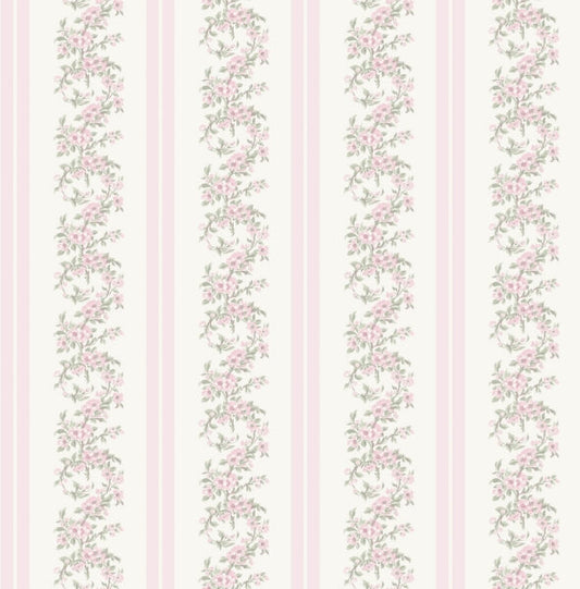 Marigold Wreath Pastel Peach Floral Stripe Wallpaper