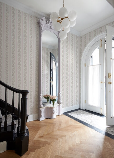 Marigold Wreath Pastel Peach Floral Stripe Wallpaper