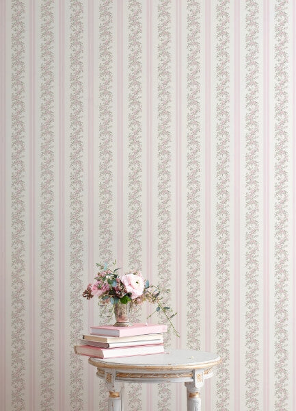 Marigold Wreath Pastel Peach Floral Stripe Wallpaper