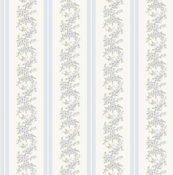 Marigold Wreath Baby Blue Rush Floral Stripe Wallpaper