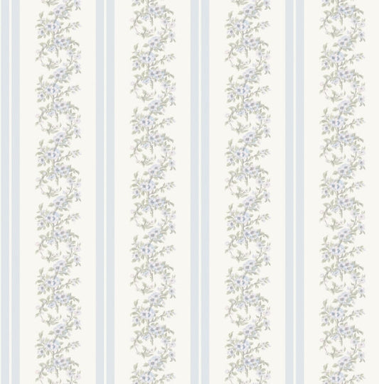 Marigold Wreath Baby Blue Rush Floral Stripe Wallpaper