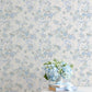 Cabbage Rose Bow Dusty River Blue Ribbons & Roses Wallpaper