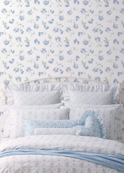 Ribbon Rosa French Blue Loose Roses Wallpaper
