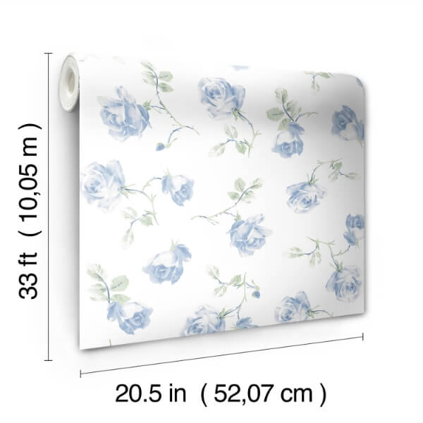 Ribbon Rosa French Blue Loose Roses Wallpaper