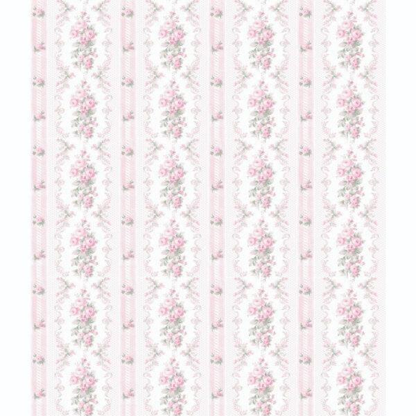 Dreamy Days Pink Parfait Stripe & Floral Wallpaper