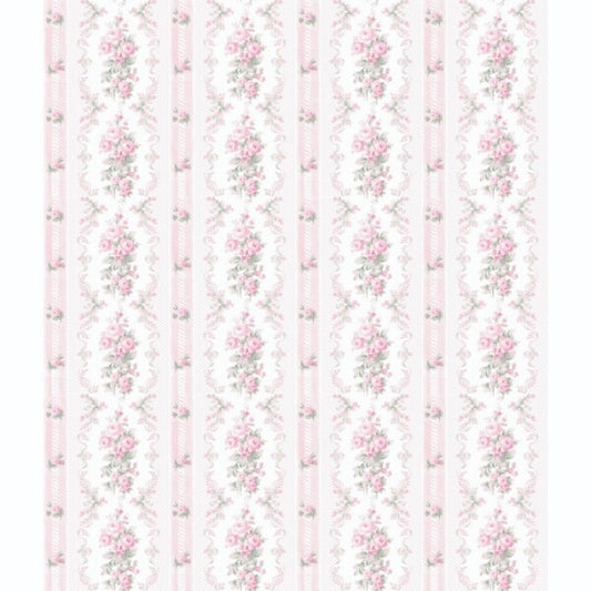Dreamy Days Pink Parfait Stripe & Floral Wallpaper