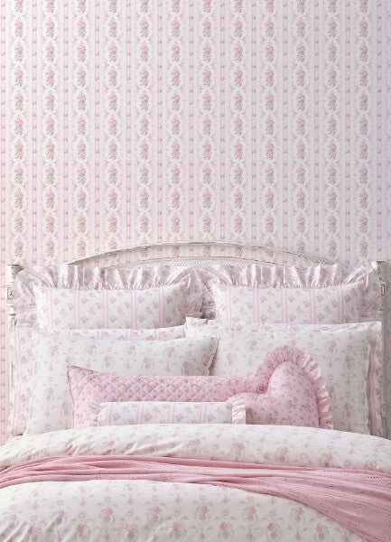Dreamy Days Pink Parfait Stripe & Floral Wallpaper