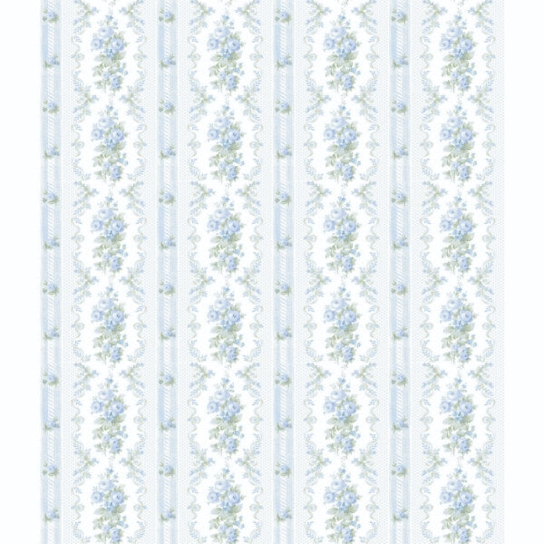 Dreamy Days Sweet Blue Stripe & Floral Wallpaper