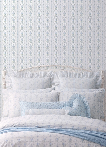 Dreamy Days Sweet Blue Stripe & Floral Wallpaper
