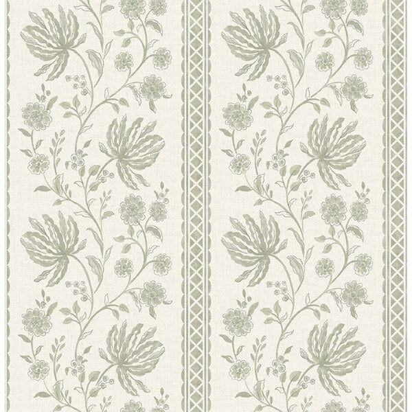 Edgemoor Sage Jacobean Stripe Wallpaper