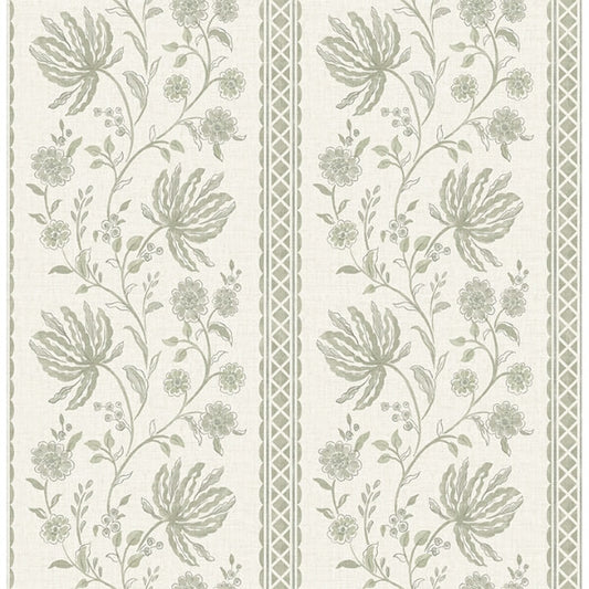 Edgemoor Sage Jacobean Stripe Wallpaper
