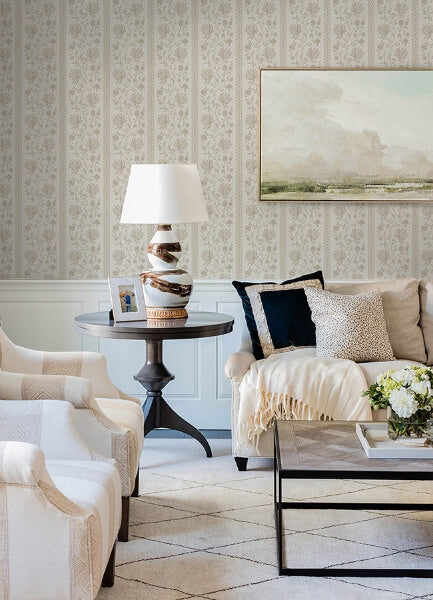 Edgemoor Taupe Jacobean Stripe Wallpaper