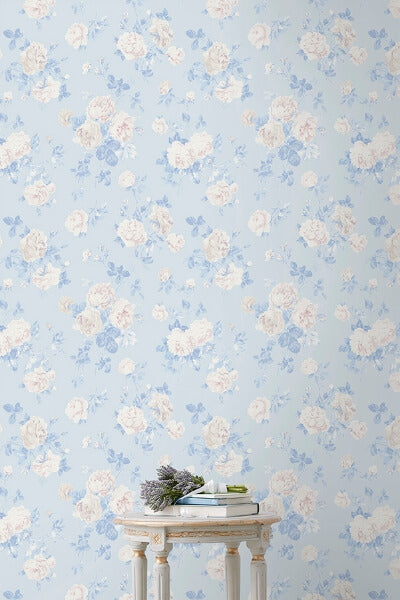 Everblooming Rosettes Whisper Blue Cabbage Rose Bouquets Wallpaper