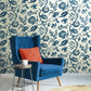 Watercolor Jacobean Blue & White Wallpaper