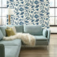 Watercolor Jacobean Blue & White Wallpaper
