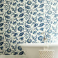 Watercolor Jacobean Blue & White Wallpaper