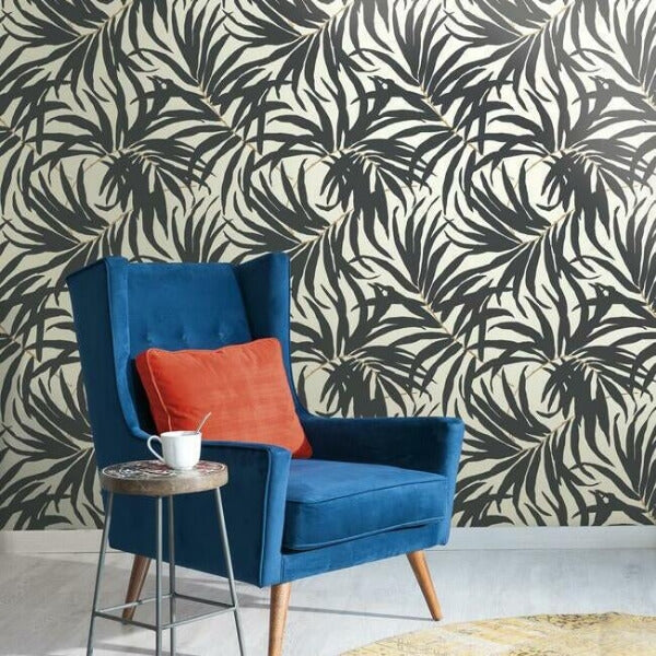 Bali Leaves Off White & Dark Grey Wallpaper