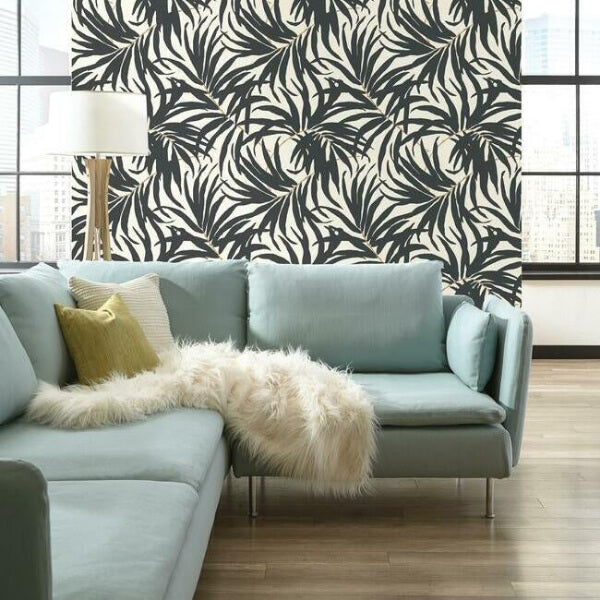 Bali Leaves Off White & Dark Grey Wallpaper