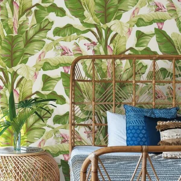 Banana Leaf Dark Brown & Pink Wallpaper