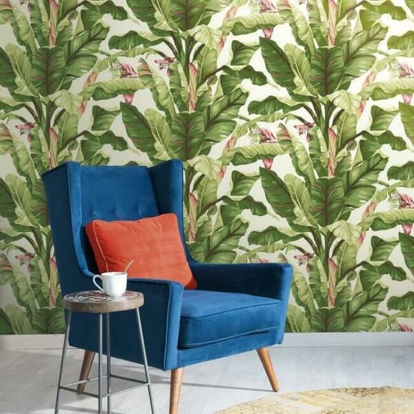 Banana Leaf Dark Brown & Pink Wallpaper