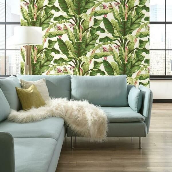 Banana Leaf Dark Brown & Pink Wallpaper