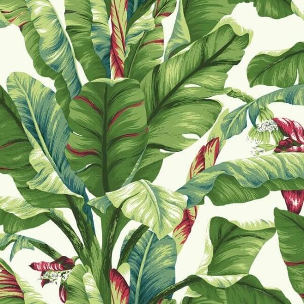 Banana Leaf Aqua & Red Wallpaper