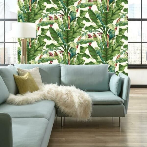 Banana Leaf Aqua & Red Wallpaper