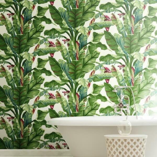 Banana Leaf Aqua & Red Wallpaper