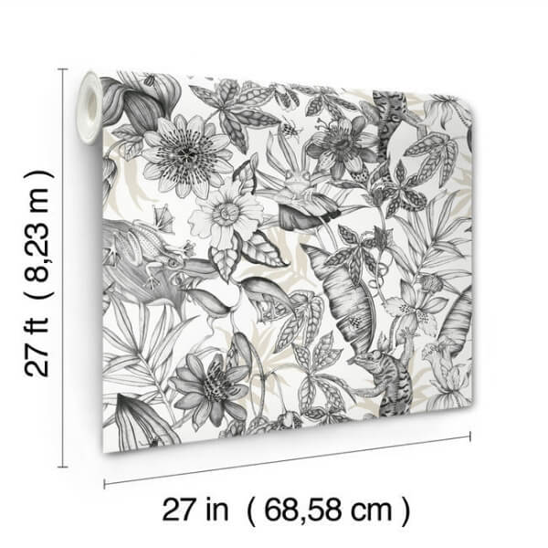 Rainforest White & Charcoal Wallpaper