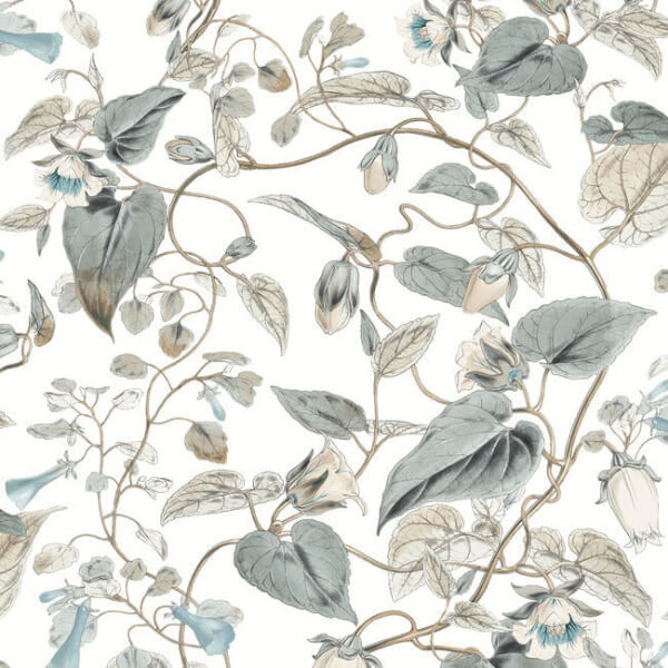 Moon Flower White & Blue Wallpaper