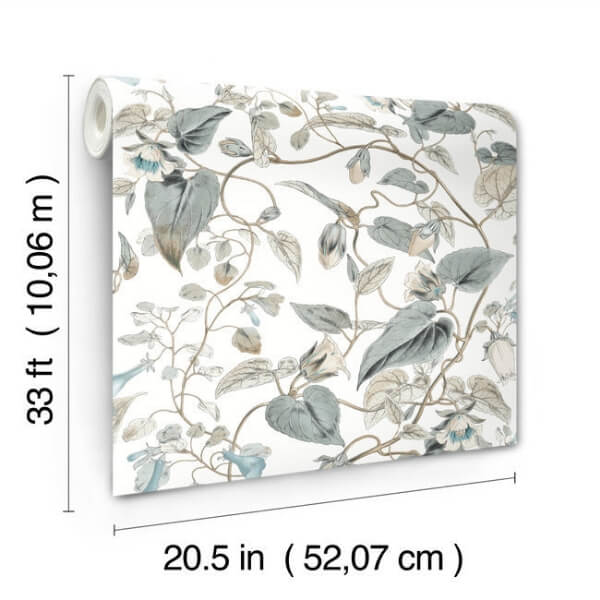 Moon Flower White & Blue Wallpaper