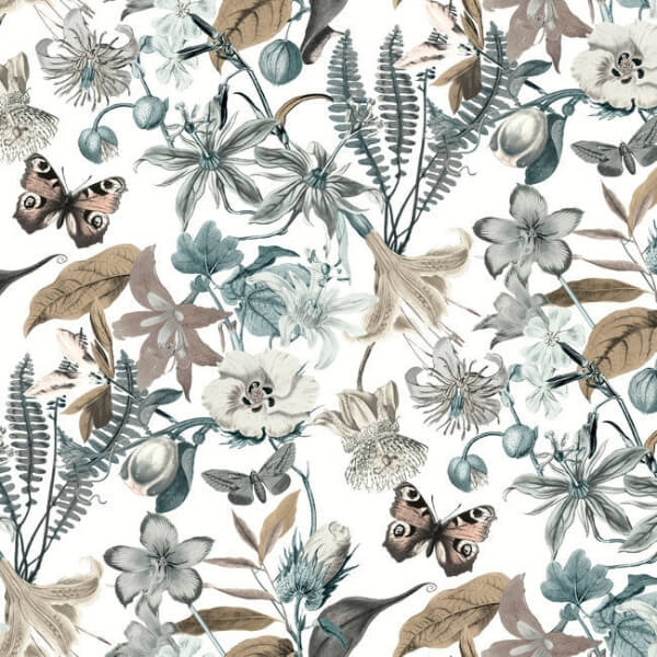 Butterfly House White & Blue Wallpaper