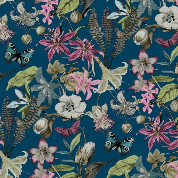 Butterfly House Navy Wallpaper