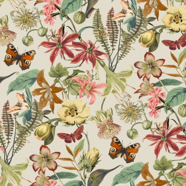 Butterfly House Light Taupe & Coral Wallpaper