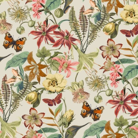 Butterfly House Light Taupe & Coral Wallpaper