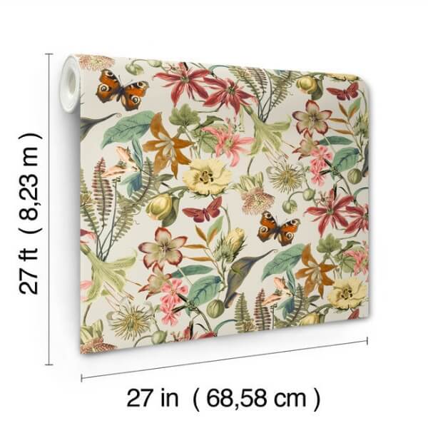 Butterfly House Light Taupe & Coral Wallpaper