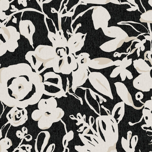 Brushstroke Floral Black Wallpaper
