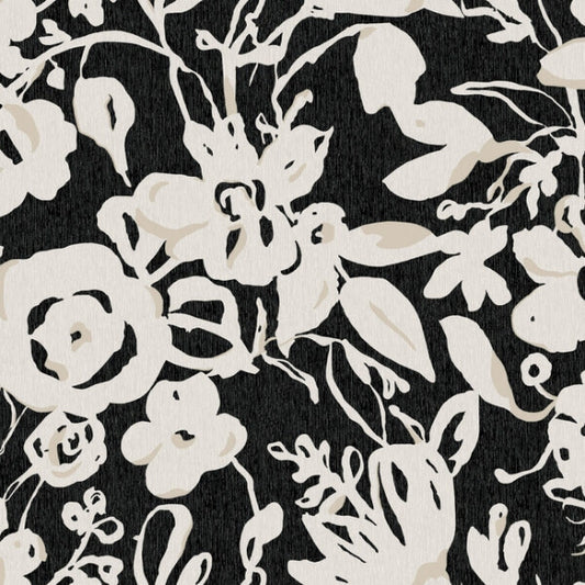 Brushstroke Floral Black Wallpaper