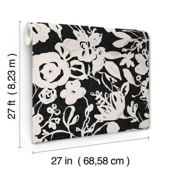 Brushstroke Floral Black Wallpaper