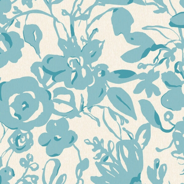 Brushstroke Floral Aqua Wallpaper