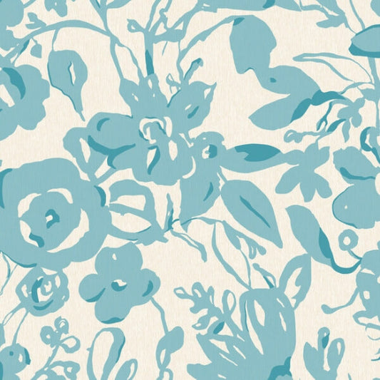Brushstroke Floral Aqua Wallpaper
